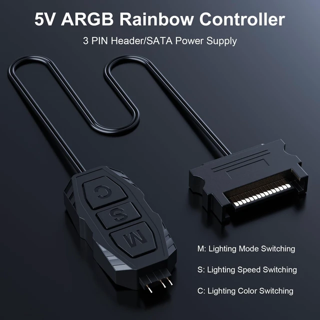 Alt view image 4 of 6 - Mini ARGB PC Fans Controller Kit with One-to-One Matching Function for Computer Case RGB Fans, PC ARGB Heat Sink (3 Pin, 14 Key, SATA Power, 5th Gen)