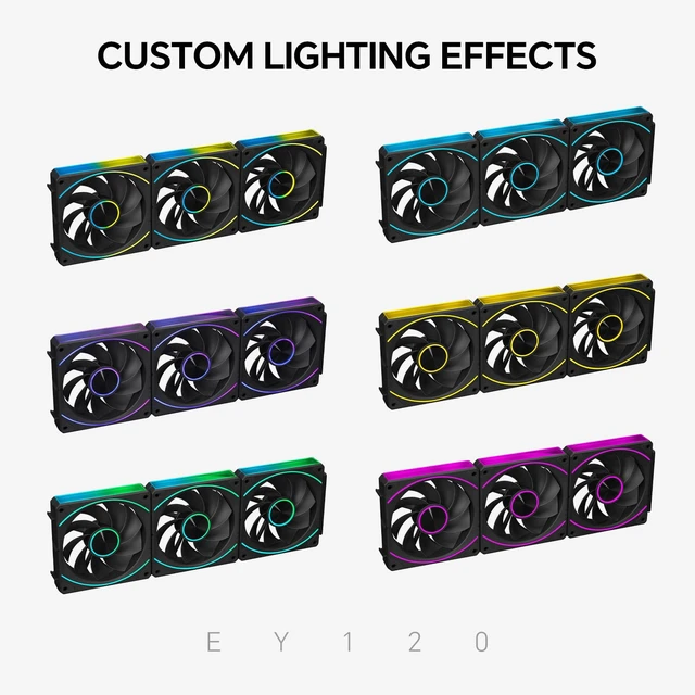 Alt view image 4 of 7 - EY120PRO 120mm Reverse ARGB Case Fans, 1800RPM 61.5CFM, 3-Pack | Pin-to-Pin Fan Connection, Side Infinity Mirror Lighting, Front ARGB Lighting, Hydro Bearing