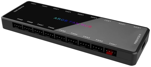 Main image of ARGB and PWM Fan hub,9 Ports RGB Hub,1 to 9 Multi Way Magnetic backplane Splitter 5V/3PIN Case Fan Hub Adapter PWM ARGB Fan Black