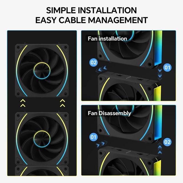 Alt view image 5 of 7 - EY120PRO 120mm Reverse ARGB Case Fans, 1800RPM 61.5CFM, 3-Pack | Pin-to-Pin Fan Connection, Side Infinity Mirror Lighting, Front ARGB Lighting, Hydro Bearing