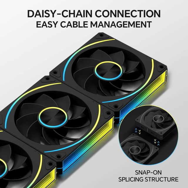 Alt view image 2 of 7 - EY120PRO 120mm Reverse ARGB Case Fans, 1800RPM 61.5CFM, 3-Pack | Pin-to-Pin Fan Connection, Side Infinity Mirror Lighting, Front ARGB Lighting, Hydro Bearing