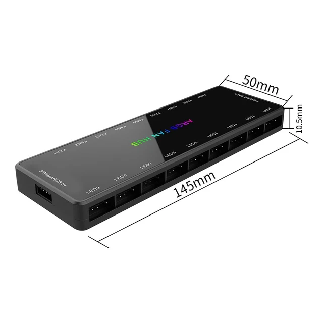 Alt view image 3 of 7 - ARGB and PWM Fan hub,9 Ports RGB Hub,1 to 9 Multi Way Magnetic backplane Splitter 5V/3PIN Case Fan Hub Adapter PWM ARGB Fan Black