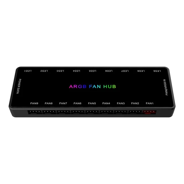Alt view image 4 of 7 - ARGB and PWM Fan hub,9 Ports RGB Hub,1 to 9 Multi Way Magnetic backplane Splitter 5V/3PIN Case Fan Hub Adapter PWM ARGB Fan Black