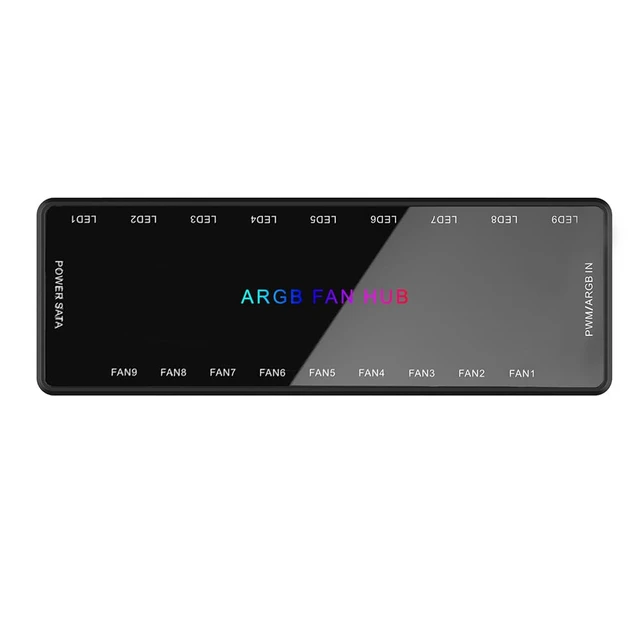 Alt view image 2 of 7 - ARGB and PWM Fan hub,9 Ports RGB Hub,1 to 9 Multi Way Magnetic backplane Splitter 5V/3PIN Case Fan Hub Adapter PWM ARGB Fan Black