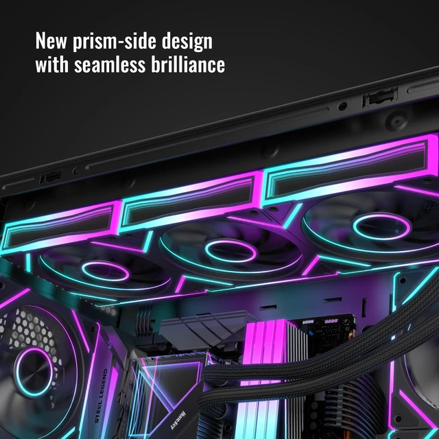 Alt view image 3 of 6 - V8 Prism 120mm ARGB PWM Computer Case Fan 3-Pack, Mirror Design, High-Performance Cooling for Gaming PC - Black, Reverse