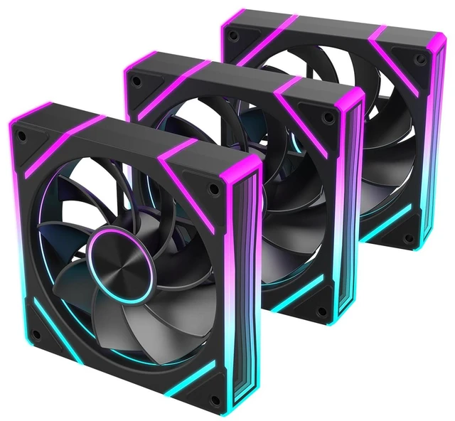 Main image of V8 Prism 120mm ARGB PWM Computer Case Fan 3-Pack, Mirror Design, High-Performance Cooling for Gaming PC - Black, Reverse
