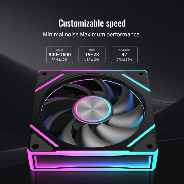 Alt view image 4 of 6 - V8 Prism 120mm ARGB PWM Computer Case Fan 3-Pack, Mirror Design, High-Performance Cooling for Gaming PC - Black, Reverse