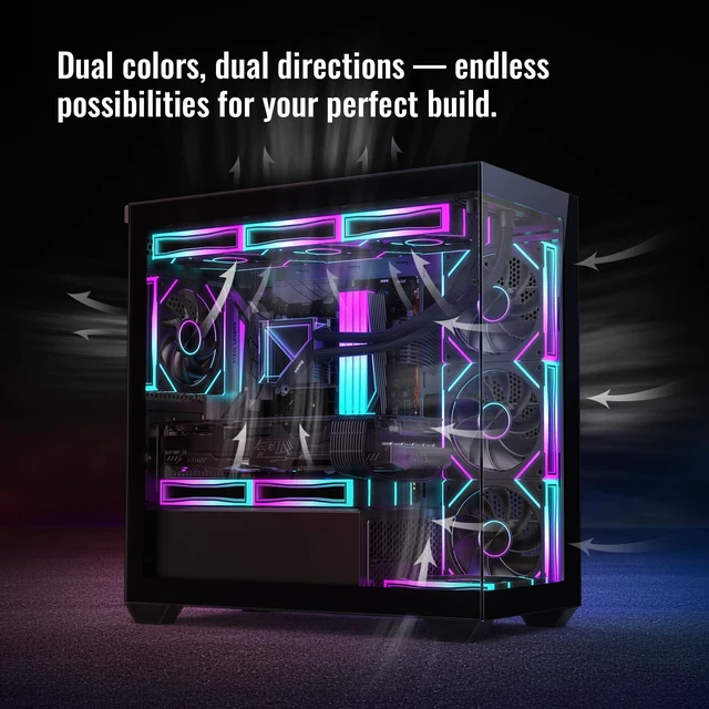Alt view image 5 of 6 - V8 Prism 120mm ARGB PWM Computer Case Fan 3-Pack, Mirror Design, High-Performance Cooling for Gaming PC - Black, Reverse