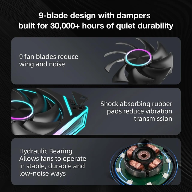 Alt view image 6 of 6 - V8 Prism 120mm ARGB PWM Computer Case Fan 3-Pack, Mirror Design, High-Performance Cooling for Gaming PC - Black, Reverse