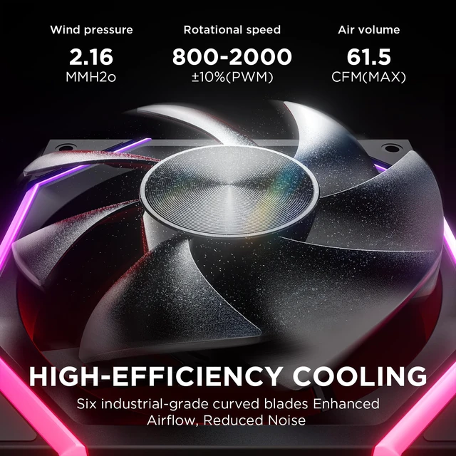 Alt view image 6 of 7 - Nyota 120mm Case Fan with Efficient Cooling, ARGB Fan Lighting, 800-1800RPM Speed Control, and Whisper-Quiet Operation Under 29 dB, Unique Design for PC