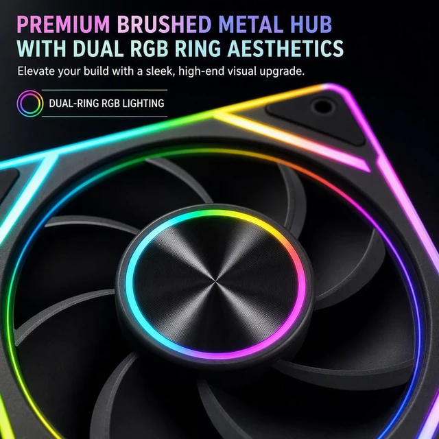 Alt view image 3 of 7 - 120mm ARGB Case Fan, PWM Quiet 62 CFM PC Cooling Fan, 1 Fan | 650-1800 RPM hydraulic bearing, 20 dBA, 5V 3-pin addressable RGB, 120x120x25mm, fits gaming cases, radiators, CPU coolers