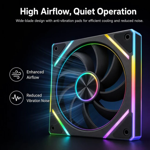 Alt view image 2 of 7 - 120mm ARGB Case Fan, PWM Quiet 62 CFM PC Cooling Fan, 1 Fan | 650-1800 RPM hydraulic bearing, 20 dBA, 5V 3-pin addressable RGB, 120x120x25mm, fits gaming cases, radiators, CPU coolers