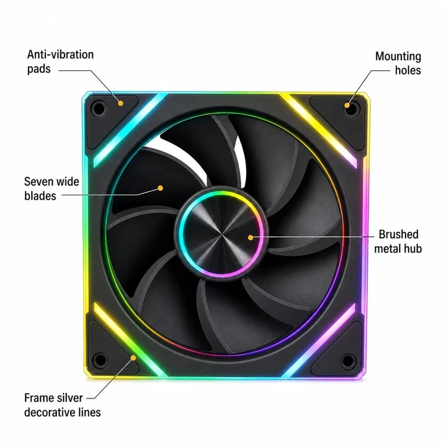 Alt view image 7 of 7 - 120mm ARGB Case Fan, PWM Quiet 62 CFM PC Cooling Fan, 1 Fan | 650-1800 RPM hydraulic bearing, 20 dBA, 5V 3-pin addressable RGB, 120x120x25mm, fits gaming cases, radiators, CPU coolers