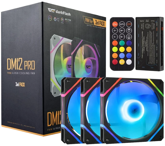 Main image of 3-Pack 120mm PC Case Fans with Controller Hub & Remote, PWM ARGB Sync, Addressable RGB Cooling Fans for Computer Case & High Airflow(DM12PRO) (Black)
