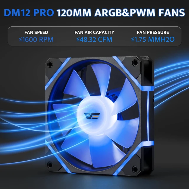 Alt view image 2 of 7 - 3-Pack 120mm PC Case Fans with Controller Hub & Remote, PWM ARGB Sync, Addressable RGB Cooling Fans for Computer Case & High Airflow(DM12PRO) (Black)
