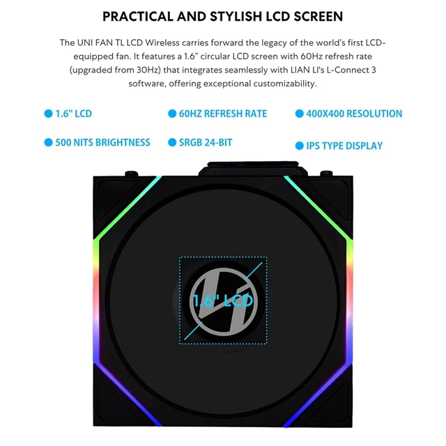 Alt view image 3 of 7 - UNI Fan TL LCD Wireless 140 ARGB Reverse Blade Fan, White | 2.4 GHz Wireless Signal ARGB Fan Control, Dual-Zone Lighting, Fluid Dynamic Bearing, Controller NOT Included & Required