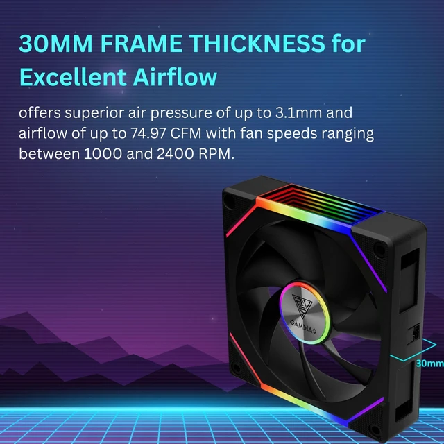 Alt view image 4 of 7 - ARGB Case Fan 120mm x1 & Reverse Blade x1, ARGB Motherboards Sync, Hassle-Free Cable Management with Cabless Daisy Chain Design, Quiet & 75CFM Airflow with 2400 RPM PWM RGB PC Fan, Aeolus P2