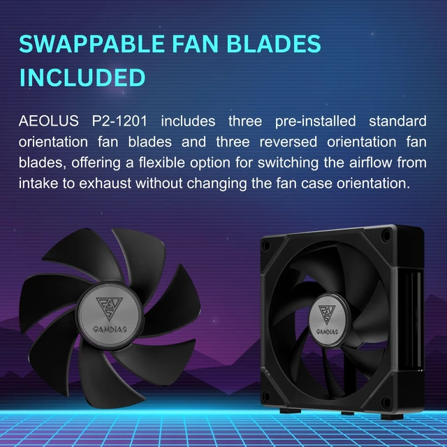 Alt view image 6 of 7 - ARGB Case Fan 120mm x1 & Reverse Blade x1, ARGB Motherboards Sync, Hassle-Free Cable Management with Cabless Daisy Chain Design, Quiet & 75CFM Airflow with 2400 RPM PWM RGB PC Fan, Aeolus P2