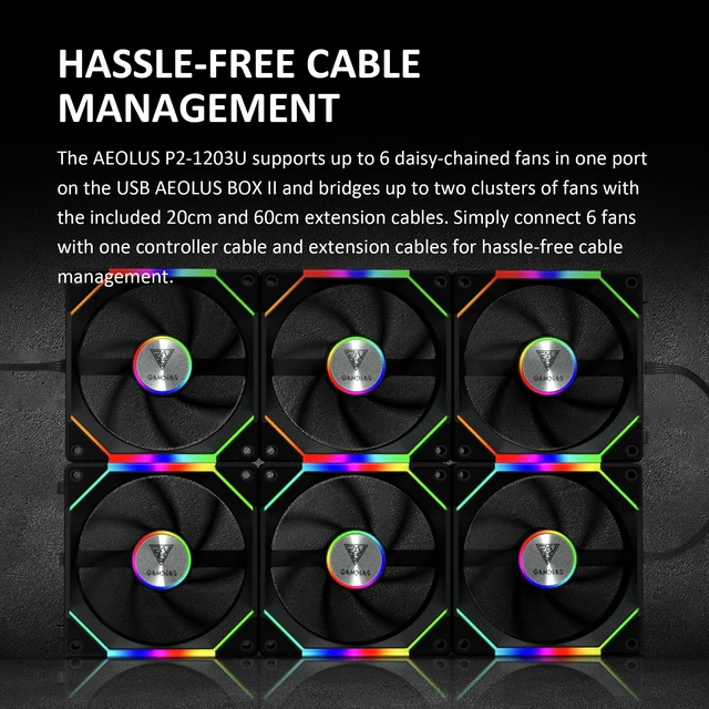 Alt view image 6 of 7 - 3 Pack 120mm Case Fan & 3 Reverse Blades & 1 USB Hub, ARGB PWM PC Fans with RGB Motherboards Sync, Daisy Chain via Cable Management, 30mm Thickness Case Fans with 75CFM Airflow with 2400RPM