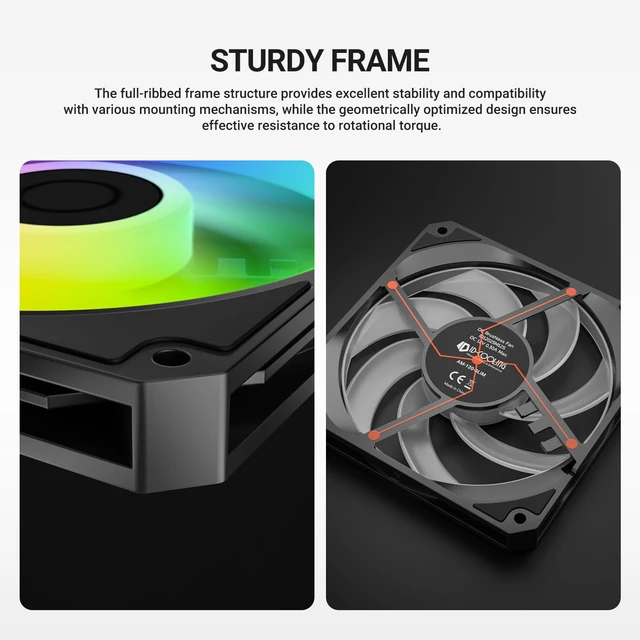 Alt view image 6 of 7 - AM-120-SLIM ARGB 120mm Slim PWM Case Fan, 15mm Low Profile Cooling Fan, 0-2500RPM, 59.6CFM High Airflow, 2.7mmHO Static Pressure, 4-Pin PWM for Mini-ITX, SFF PC Case & Radiator