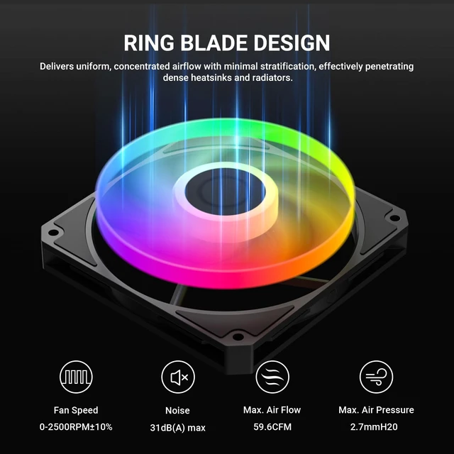 Alt view image 2 of 7 - AM-120-SLIM ARGB 120mm Slim PWM Case Fan, 15mm Low Profile Cooling Fan, 0-2500RPM, 59.6CFM High Airflow, 2.7mmHO Static Pressure, 4-Pin PWM for Mini-ITX, SFF PC Case & Radiator