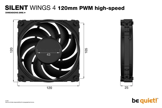 Alt view image 3 of 5 - Silent Wings 4 120mm PWM FDB High-Speed Gaming PC Case Fan, Black | Non-RGB 12V Computer Fan, up to 2500 RPM, Low Noise Cooling, 6-Pole Motor, Fluid Dynamic Bearing, Low Vibration, High Airflow