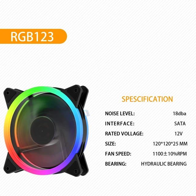 Alt view image 3 of 6 - 120mm RGB Case Fan Fan,Quiet Edition High Airflow LED Case Fan for PC Cases-3 Pack,RGB123-3
