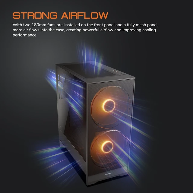 Alt view image 2 of 7 - Airface 180 ES ATX Computer PC Case Pre-Install 2X 180mm ARGB Fans | Compatible with CEB/ ATX/ M-ATX/ ITX motherboard, Supports up to 7x120mm Fans, Type-C Ready, For Office Workers, Gamers
