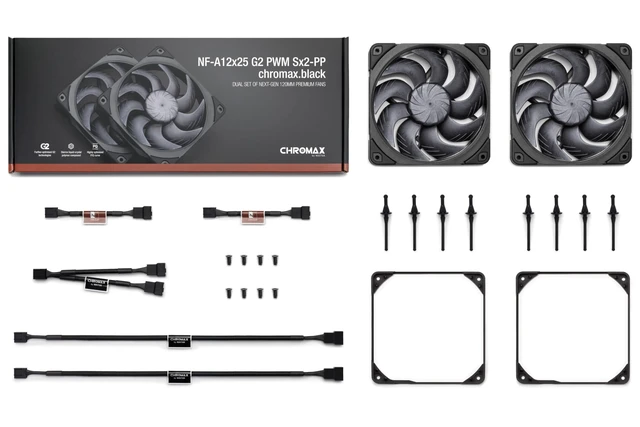 Alt view image 4 of 7 - NF-A12x25 G2 PWM Sx2-PP chromax.Black, High-End Quiet Fans 2x120mm | High Airflow & Static Pressure, Low-Noise 25mm Thick Fans, Speed-Offset 2-Pack, for Coolers/Radiators/Cases, 1800rpm 4-Pin