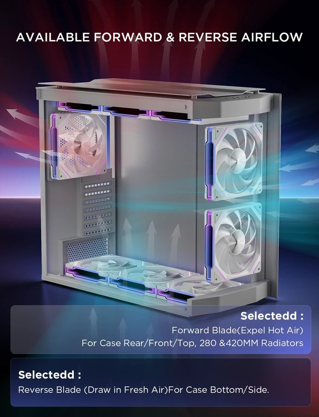 Alt view image 2 of 7 - AMICIPro 140mm ARGB PC Fans,Ultra-Quiet Operation <30dB, 1800 RPM HDB Bearings, 12 LED Lights, Aura SYNC Compatible for Enhanced Cooling and Visuals (Non-Illuminated Blade)