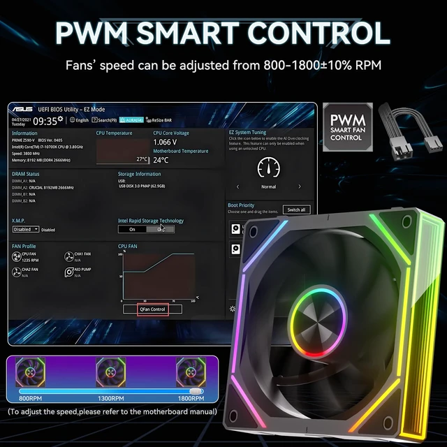 Alt view image 4 of 7 - FB120 3 Pack 120mm ARGB PC Case Fans - Wireless Splicing/Daisy-Chain, 16.8M Colors Infinite Mirror Reverse Fan with Remote, PWM Speed Control, High Airflow, Quiet Cooling for Gaming PC Build