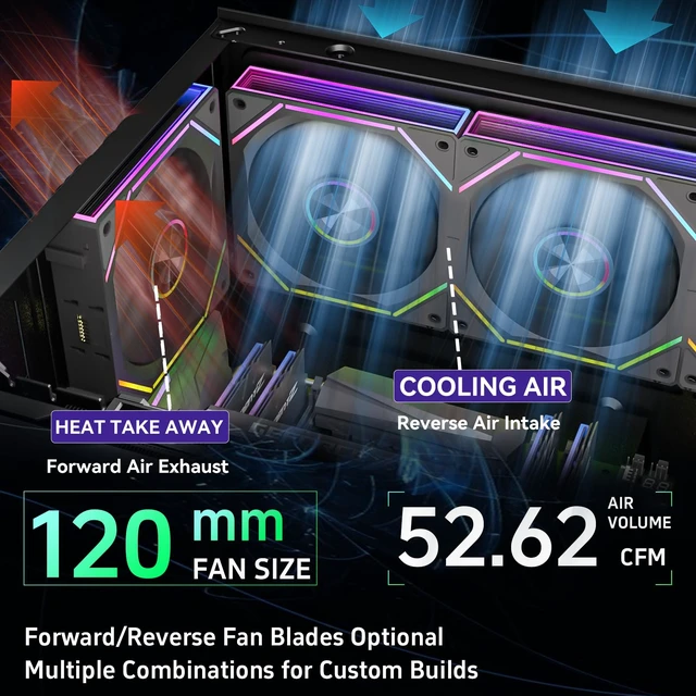 Alt view image 6 of 7 - FB120 3 Pack 120mm ARGB PC Case Fans - Wireless Splicing/Daisy-Chain, 16.8M Colors Infinite Mirror Reverse Fan with Remote, PWM Speed Control, High Airflow, Quiet Cooling for Gaming PC Build