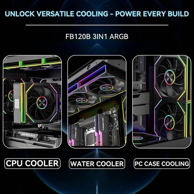 Alt view image 7 of 7 - FB120 3 Pack 120mm ARGB PC Case Fans - Wireless Splicing/Daisy-Chain, 16.8M Colors Infinite Mirror Reverse Fan with Remote, PWM Speed Control, High Airflow, Quiet Cooling for Gaming PC Build