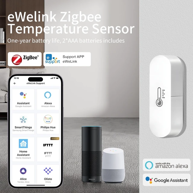Alt view image 3 of 7 - Zigbee Temperature Sensor, Humidity Sensor Thermometer for House, Compatible with Alexa & Google Assistant, eWeLink APP for Remote Monitoring and Home Automation, ZigBee 3.0 Hub Required