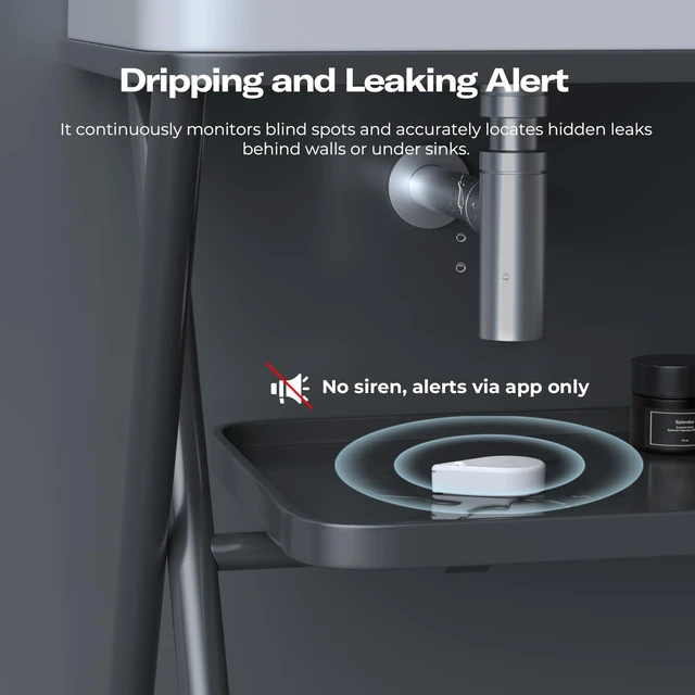 Alt view image 6 of 7 - Zigbee Water Leak Sensor WL2 with Dripping & Leaking Detection, App Notifications, Zigbee Hub Needed, 3-Year Battery Life, No Battery & Srien, Support Home Assistant, SmartThings, Homey