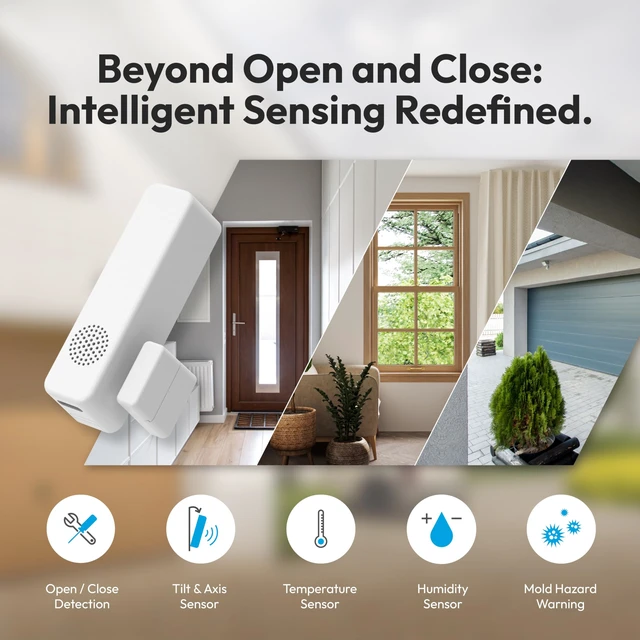 Alt view image 3 of 7 - Door Window Sensor 8 - Z-Wave Long Range, Open/Close, Temperature & Humidity, 3 Axis Sensor, Mold Hazard Function, Tamper, Garage Door Sensor, Z-Wave 800 Series, HomeAssistant, SmartThings,