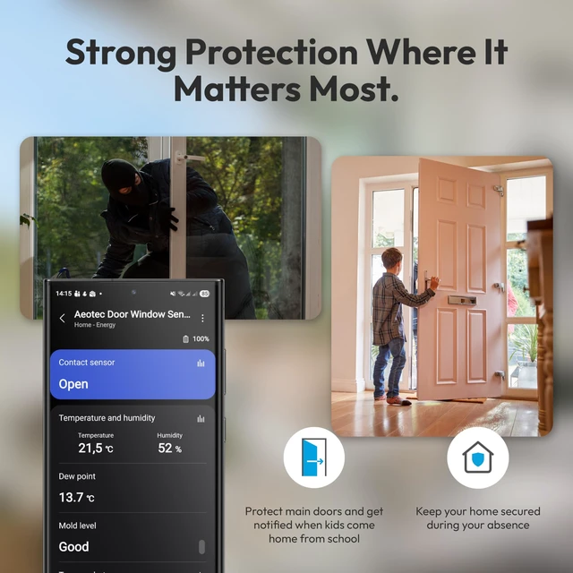 Alt view image 5 of 7 - Door Window Sensor 8 - Z-Wave Long Range, Open/Close, Temperature & Humidity, 3 Axis Sensor, Mold Hazard Function, Tamper, Garage Door Sensor, Z-Wave 800 Series, HomeAssistant, SmartThings,