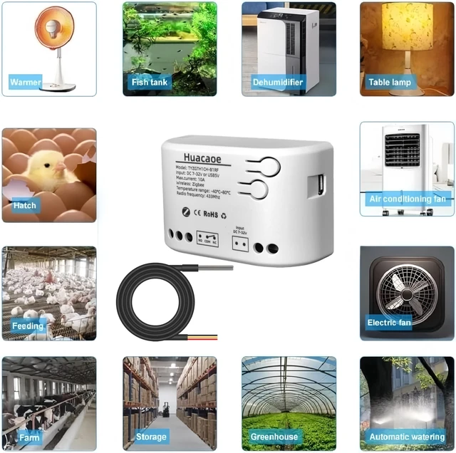 Alt view image 4 of 6 - 1CH Intelligent Temperature Sensor,High Precision Waterproof Probe Sensor,Wireless Intelligent Monitoring,Tuya app Remote Smart Switch(tuya zigbee hub needed)