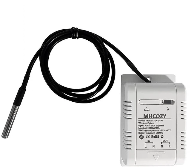 Main image of Zigbee Temperature Sensor Controller with Waterproof Probe,Tuya app Remote 16A Smart Switch(tuya zigbee hub Needed)