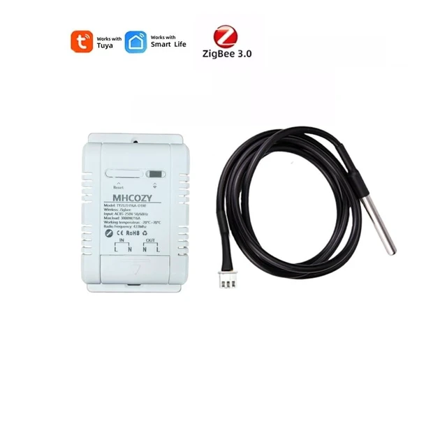 Alt view image 2 of 7 - Zigbee Temperature Sensor Controller with Waterproof Probe,Tuya app Remote 16A Smart Switch(tuya zigbee hub Needed)