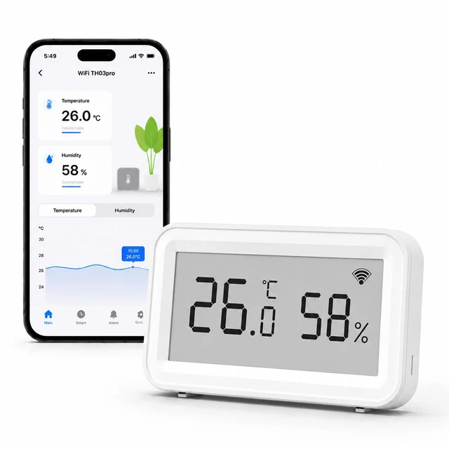 Main image of Smart WiFi Hygrometer Thermometer: Wireless Temperature Humidity Sensor with Clear LCD Display, Calibratable, App Alert & Data Storage Export, Digital Remote Monitor for Bedroom, Greenhouse (1-Pack)