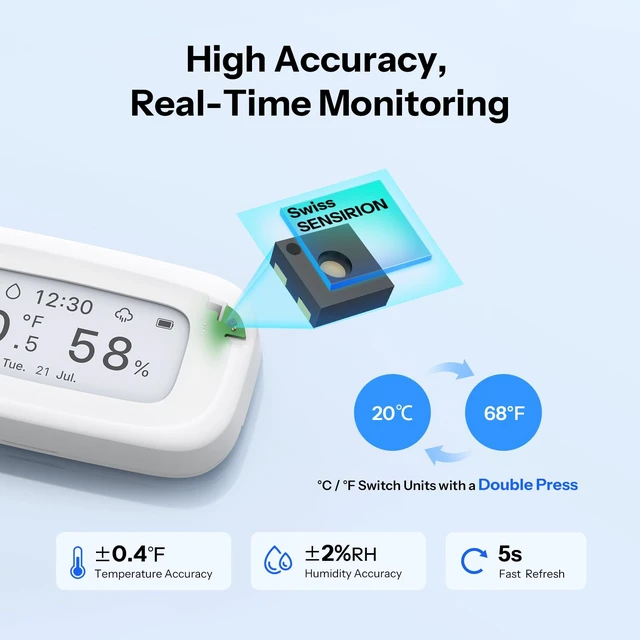 Alt view image 6 of 7 - Zigbee Thermometer Hygrometer SNZB-02UL with 2.9" E-Ink Display | Indoor Temperature Humidity Sensor with App Alerts, Remote Monitoring for Bedroom, Wine Cellar, Greenhouse