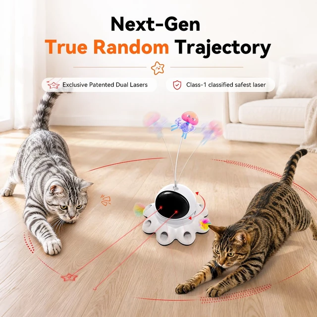 Alt view image 3 of 7 - 3-in-1 Cat Laser Toy,Interactive Automatic Motion Activated Moving 8 Holes Whack A Mole Feather, Rechargeable Electronic Smart Sensor Kitten Toys