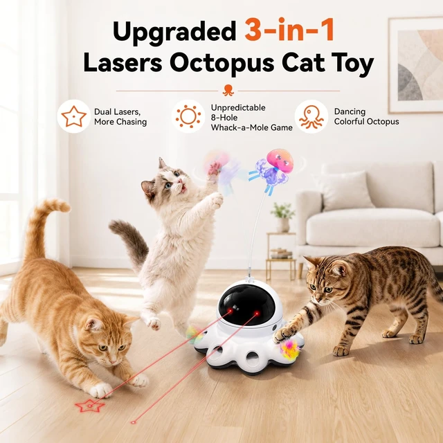 Alt view image 2 of 7 - 3-in-1 Cat Laser Toy,Interactive Automatic Motion Activated Moving 8 Holes Whack A Mole Feather, Rechargeable Electronic Smart Sensor Kitten Toys