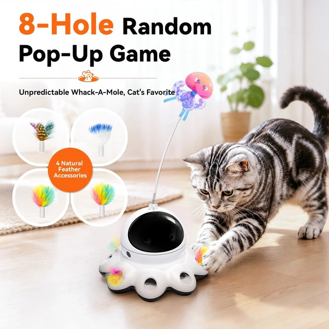 Alt view image 4 of 7 - 3-in-1 Cat Laser Toy,Interactive Automatic Motion Activated Moving 8 Holes Whack A Mole Feather, Rechargeable Electronic Smart Sensor Kitten Toys