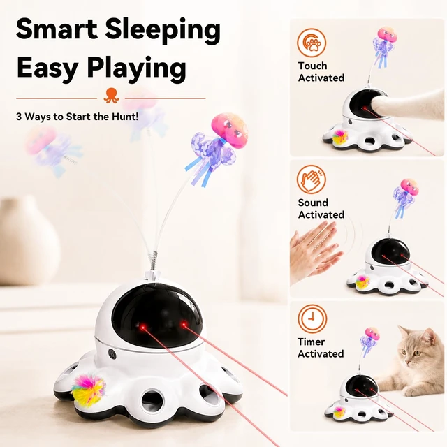 Alt view image 6 of 7 - 3-in-1 Cat Laser Toy,Interactive Automatic Motion Activated Moving 8 Holes Whack A Mole Feather, Rechargeable Electronic Smart Sensor Kitten Toys