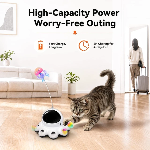 Alt view image 7 of 7 - 3-in-1 Cat Laser Toy,Interactive Automatic Motion Activated Moving 8 Holes Whack A Mole Feather, Rechargeable Electronic Smart Sensor Kitten Toys