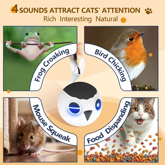 Alt view image 6 of 7 - Cat Toys Ball, Smart Motion Sensor Moving Ball with 4 Sounds& 3 Speed Modes | Interactive Automatic Cat Toy for Indoor Cats,Fast Rolling Motion Activated Chirping Stimulating Light, 2 Feather Refill