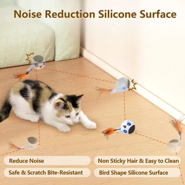 Alt view image 7 of 7 - Cat Toys Ball, Smart Motion Sensor Moving Ball with 4 Sounds& 3 Speed Modes | Interactive Automatic Cat Toy for Indoor Cats,Fast Rolling Motion Activated Chirping Stimulating Light, 2 Feather Refill