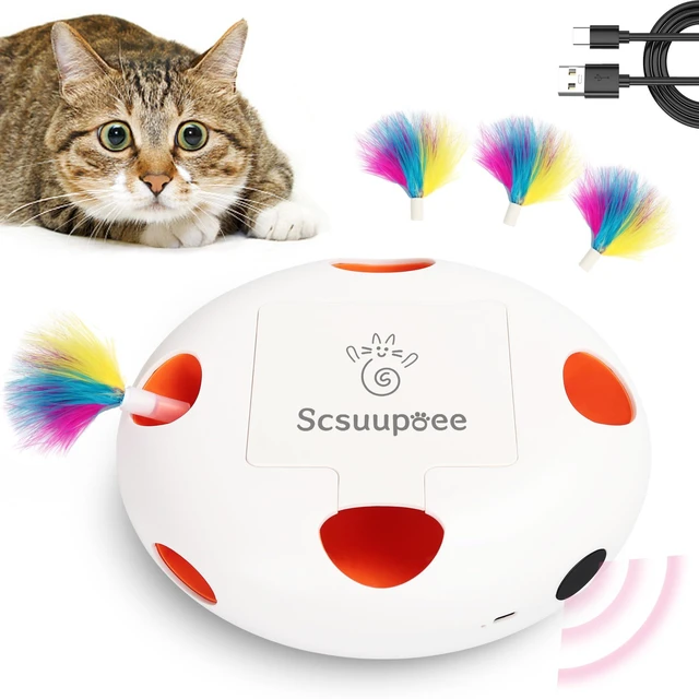 Main image of Rechargeable Interactive Cat Toy, White | Smart Sensor Pop-Up Feather Toy with 7 Holes USB Powered Automatic Kitten Toy for Indoor Cats